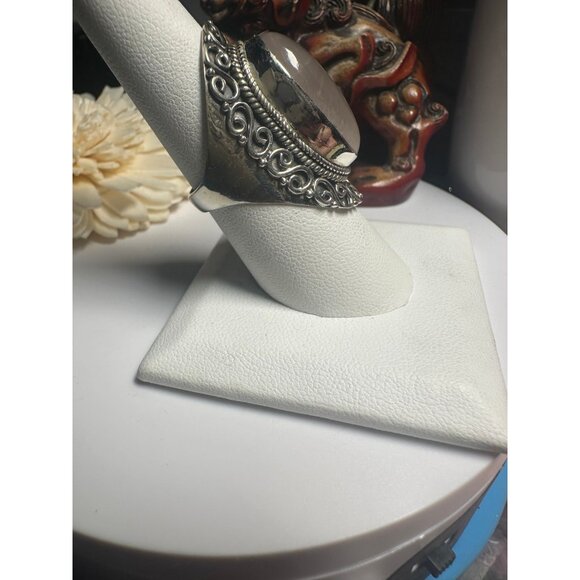 Sterling Silver Rose Quartz Chuncky Ring - Picture 6 of 7